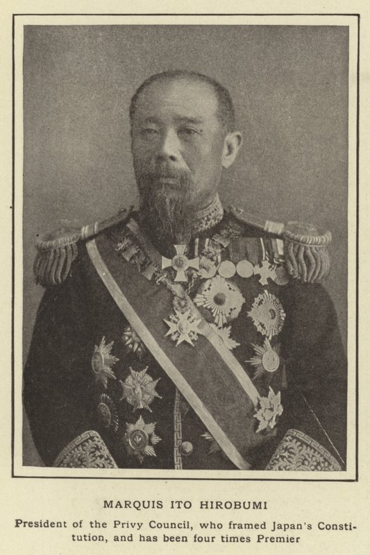 Marquis Ito Hirobumi, president for Privy Council, som utformet Japans grunnlov, og har vært fire ganger premier av Japanese Photographer