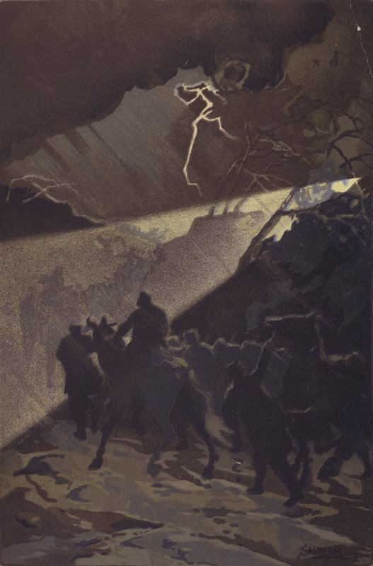 En marsj for de japanske troppene i en stormfull natt før generalangrepet ved Nan-shan (chromolitho) av Japanese School