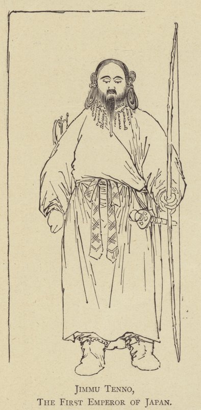 Jimmu Tenno, den første keiseren av Japan (litho) av Japanese School