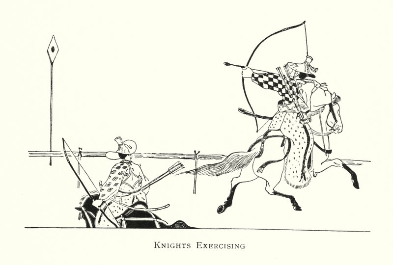 Knights Exercise (litho) av Japanese School