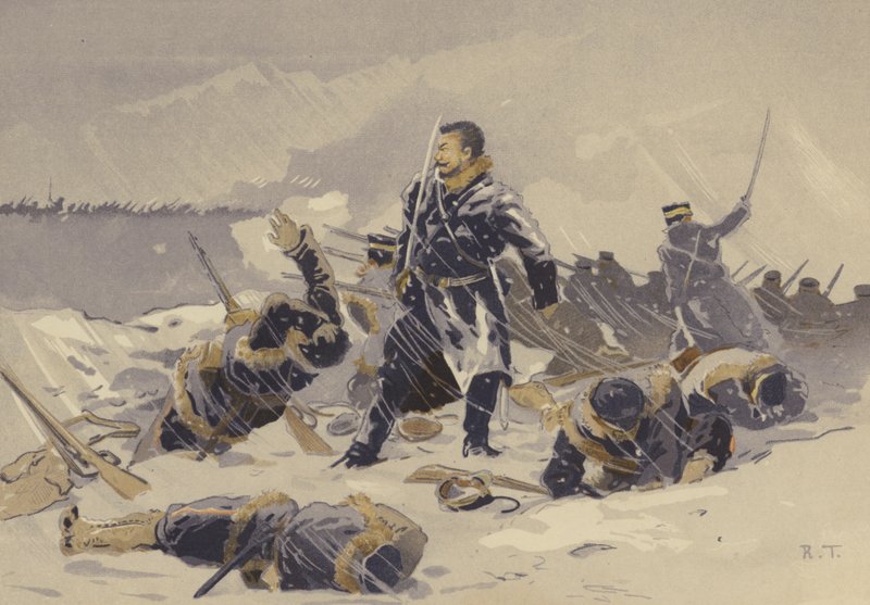 Slaget ved Hei-kou-tai i snøen (chromolitho) av Japanese School