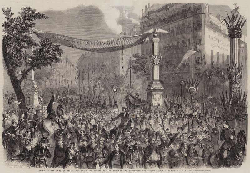 Inntreden av Army of Italy i Paris, troppene passerer gjennom Boulevard des Italiens av Jean Adolphe Beauce