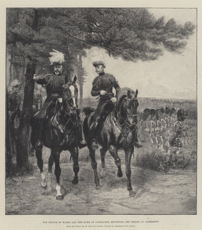 Prinsen av Wales og hertugen av Connaught gjennomgår troppene ved Aldershot av Jean Baptiste Edouard Detaille