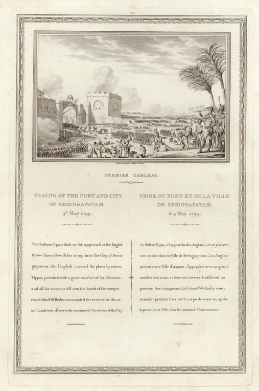 Inntak av fortet og byen Seringapatam, 4. mai 1799 av Jean Duplessi Bertaux