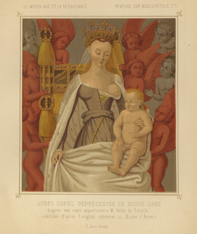 Agnes Sorel som Madonna Lactans (chromolitho) av Jean (after) Fouquet