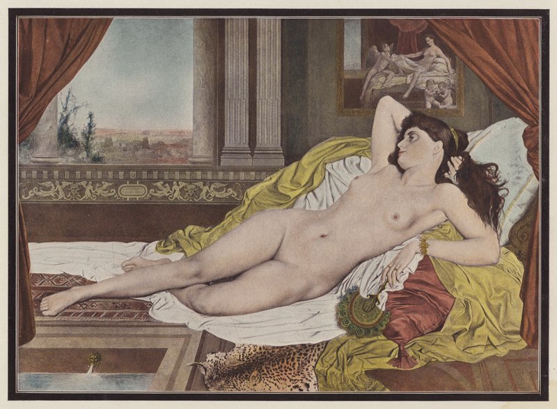 På sofaen (farge litho) av Jean Alexandre Coraboeuf