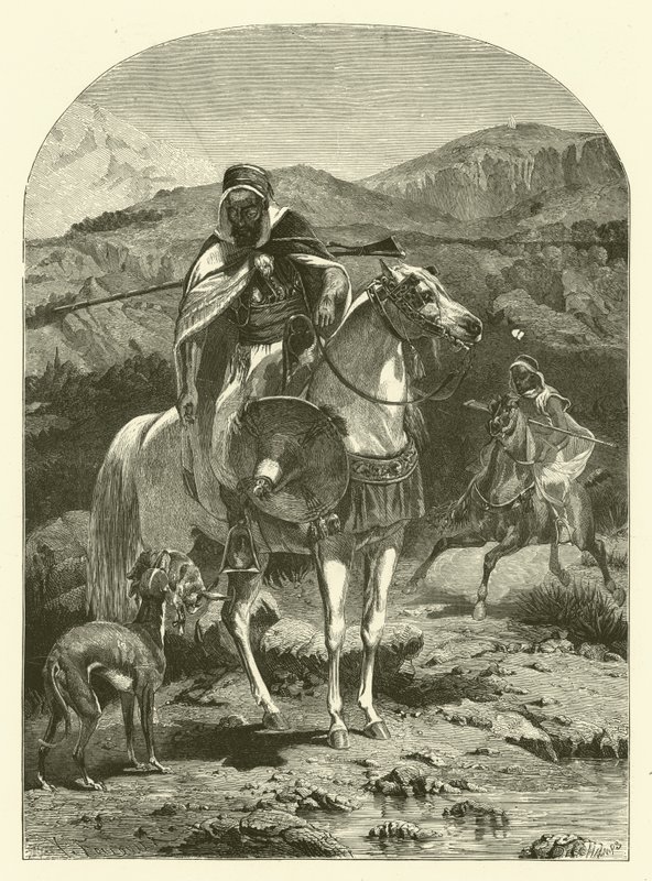 Harejakt i Algerie med greyhounds (gravering) av Jean Antoine Valentin Foulquier