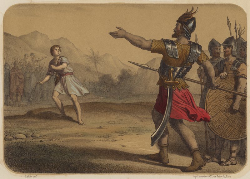 Goliat trosser David av Jean Baptiste Auguste Leloir