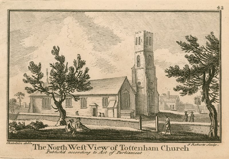 Den nordvestlige utsikten over Tottenham Church, London av Jean Baptiste Claude Chatelain