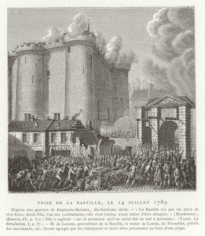 Storming av Bastillen, Paris, den franske revolusjonen, 14. juli 1789 av Jean Duplessis Bertaux