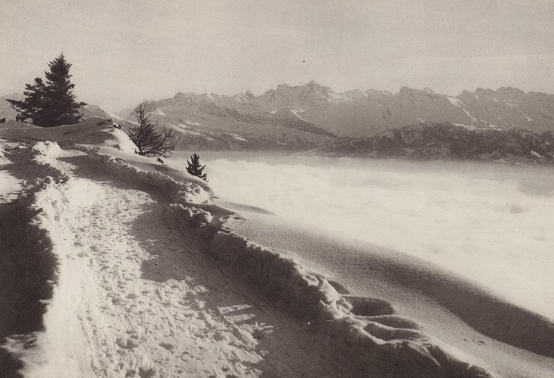 Rigi Kaltbad, solrik vinterdag (s/hv-bilde) av Jean Gaberell