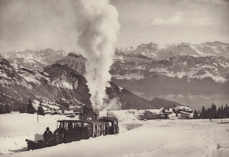 Rigi Kaltbad, vintersportstog fra Vitznau Rigi Bahn (s/hv-bilde) av Jean Gaberell