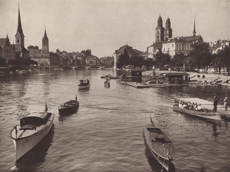 Sveits: Zürich fra Quaibrucke (s/hv-bilde) av Jean Gaberell