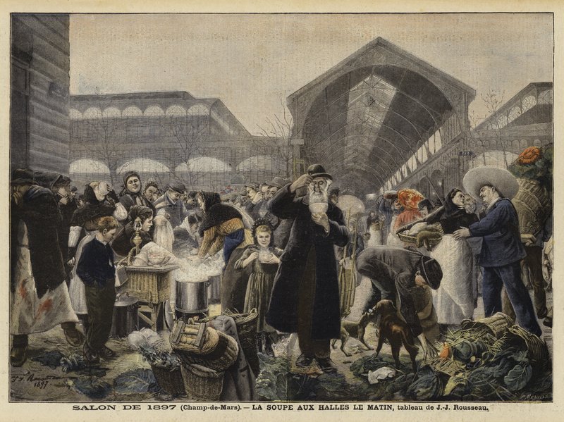 Suppebod på Les Halles-markedet om morgenen av Jean Jacques Rousseau