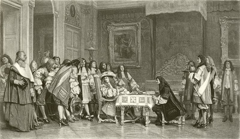 Moliere til frokost med Louis XIV (gravyr) av Jean Leon Gerome
