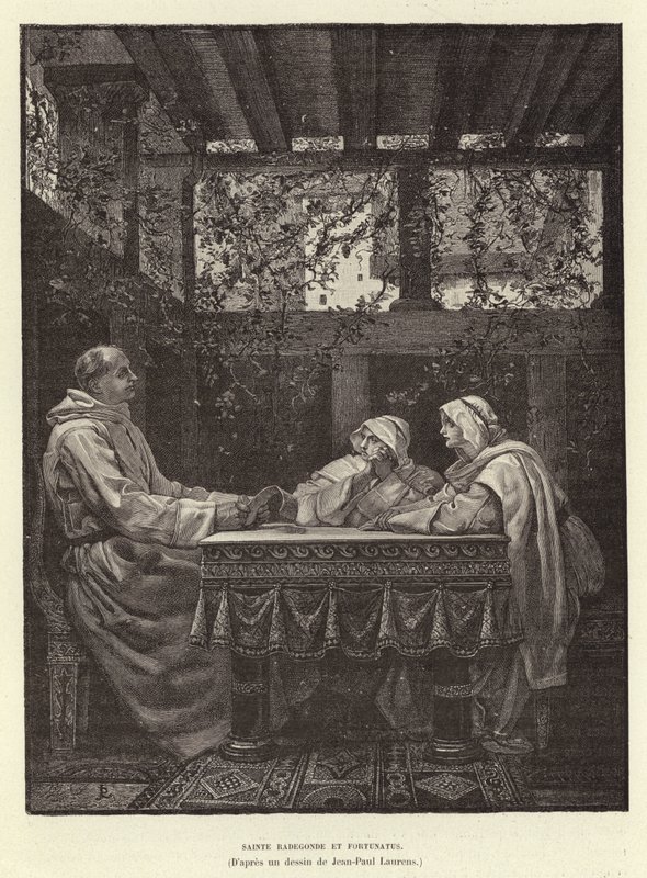Sainte Radegonde og Fortunatus St Radegund og poeten Venentius Fortunatus, 6. århundre (gravering) av Jean Louis Hamon