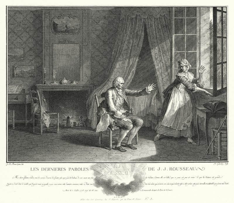 De siste ordene til Jean-Jacques Rousseau (gravering) av Jean Michel the Younger Moreau