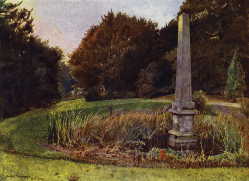 Chiswick House, Obelisken i bassenget (farge litho) av Jessie MacGregor