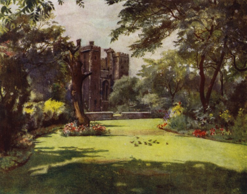 Lambeth, The Palace from the Gardens (farge litho) av Jessie MacGregor