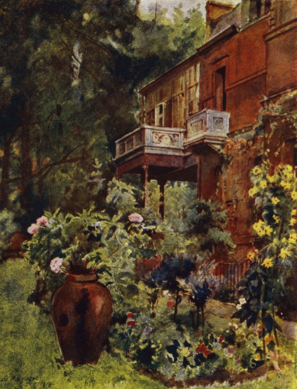 Leighton House, The Studio Balcony, fra Garden (farge litho) av Jessie MacGregor