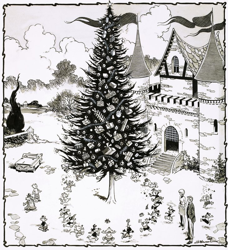 Juletre omgitt av dansende dyr av Jesus Blasco