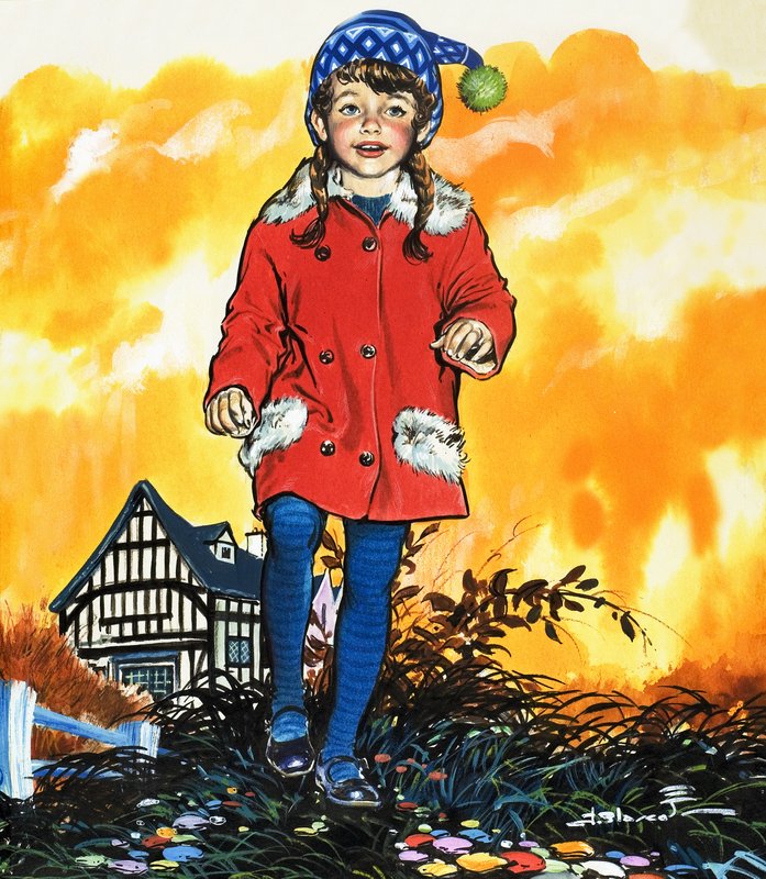 Jente i bobblehatt (gouache på papir) av Jesus Blasco
