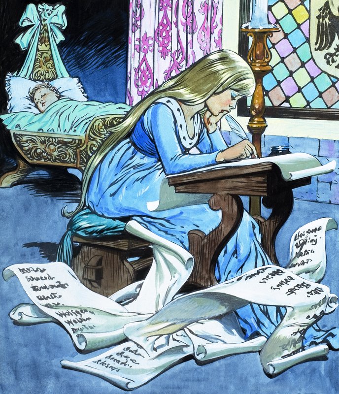 Møllerdatteren og sønnen hennes, fra historien om Rumpelstiltskin av Jesus Blasco