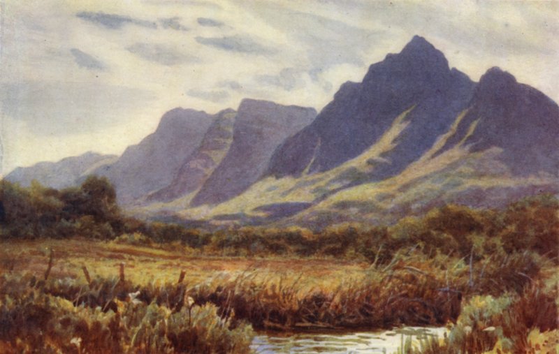 Cape Peninsula, Sør-Afrika: Table Mountain fra Cape Flats (farge litho) av Joaquin Xaudaru y Echau