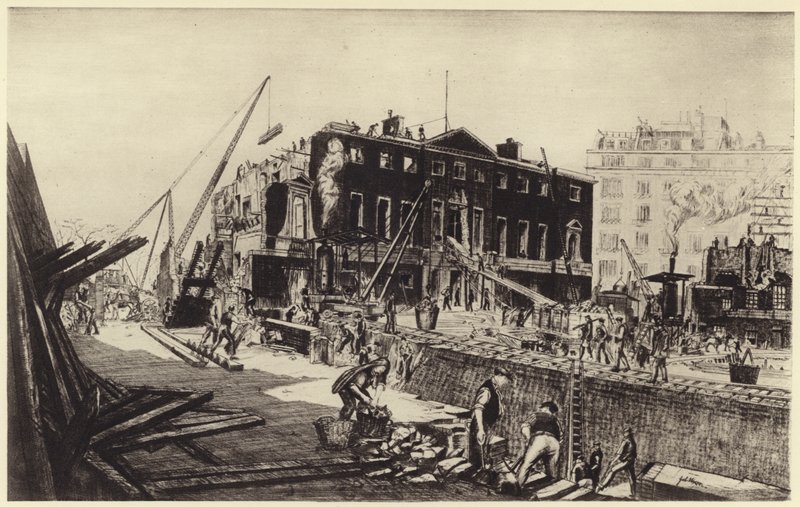 Å rive Devonshire House (litho) av Job Nixon