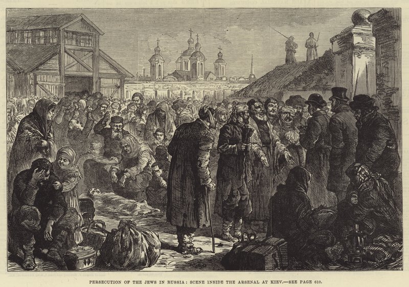 Jødeforfølgelse i Russland, scene inne i Arsenalet i Kiev av Johann Nepomuk Schonberg