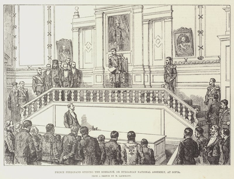 Prins Ferdinand åpner Sobranje, eller den bulgarske nasjonalforsamlingen, i Sofia av Johann Nepomuk Schonberg