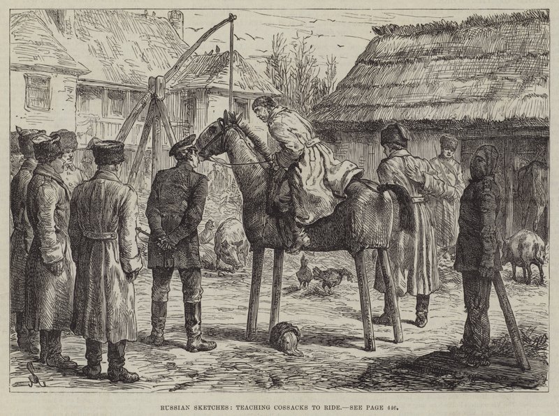 Russiske skisser, lærer kosakker å ri av Johann Nepomuk Schonberg