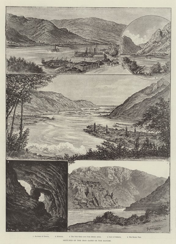 Skisser av jernportene ved Donau av Johann Nepomuk Schonberg