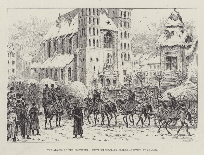 Armies of the Continent, østerrikske militærbutikker ankommer Krakow av Johann Nepomuk Schonberg