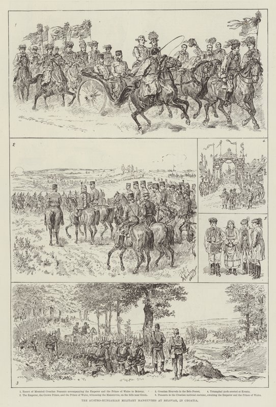 De østerriksk-ungarske militærmanøvrene ved Belovar, i Kroatia av Johann Nepomuk Schonberg
