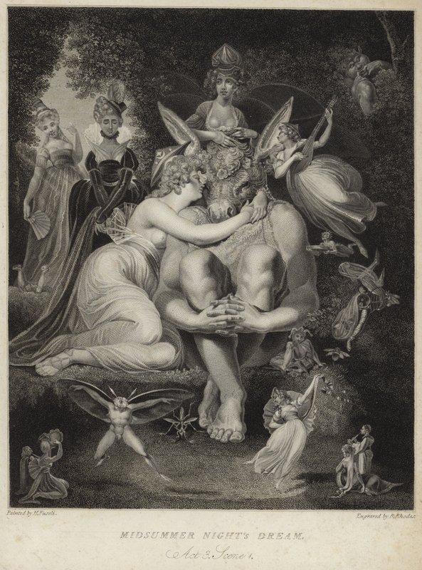 Titania kysser Bottom i en midtsommernattsdrøm av Johann Heinrich Füssli