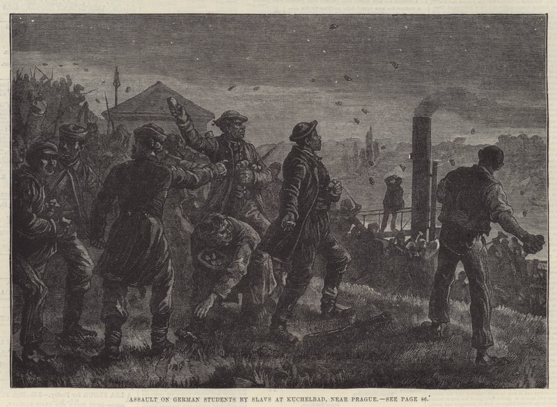Overgrep på tyske studenter av slaver i Kuchelbad, nær Praha (gravering) av Johann Nepomuk (after) Schonberg