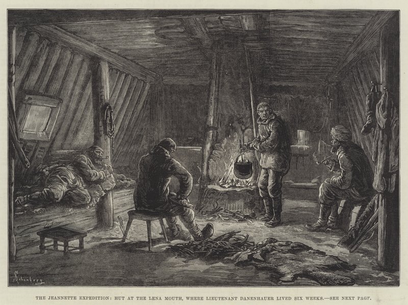 Jeannette-ekspedisjonen, hytta ved Lena-munnen, der løytnant Danenhauer bodde i seks uker av Johann Nepomuk Schonberg