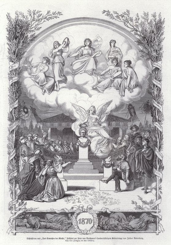Sluttscene fra The Awakening of the Arts, feiring av hundreårsdagen for Beethovens fødselsdag, av Julius Rodenberg (gravering) av Johann Paul Adolf Kiessling