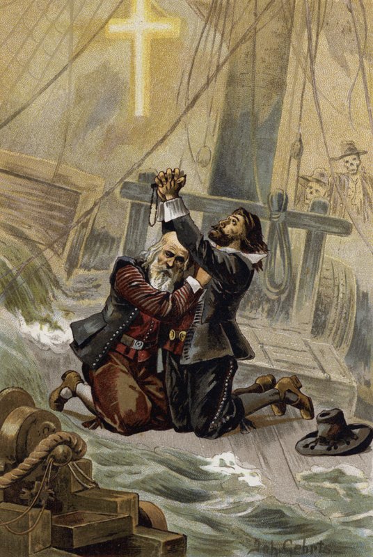 Illustrasjon for The Flying Dutchman, eller Der Fliegende Hollander (farge litho) av Johannes (after) Gehrts