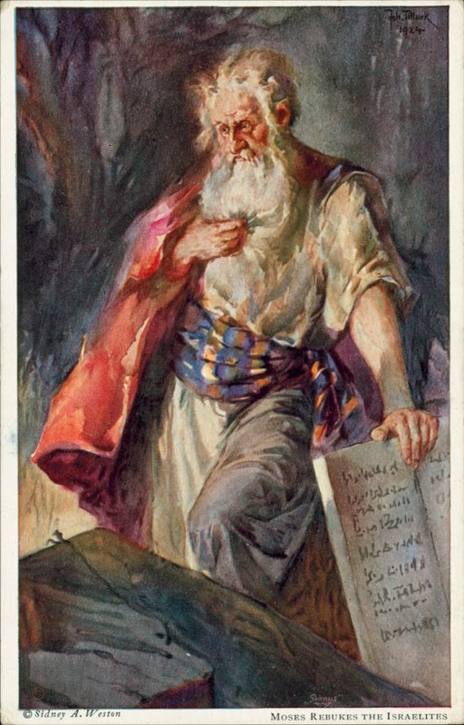 Moses irettesetter israelittene (fargelitografi) av Johannes Adolf Tillack