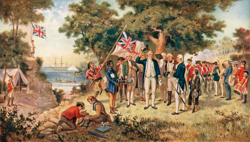 Kaptein Cook tok det australske kontinentet i besittelse på vegne av den britiske kronen, 1770 av John Alexander after Gilfillan