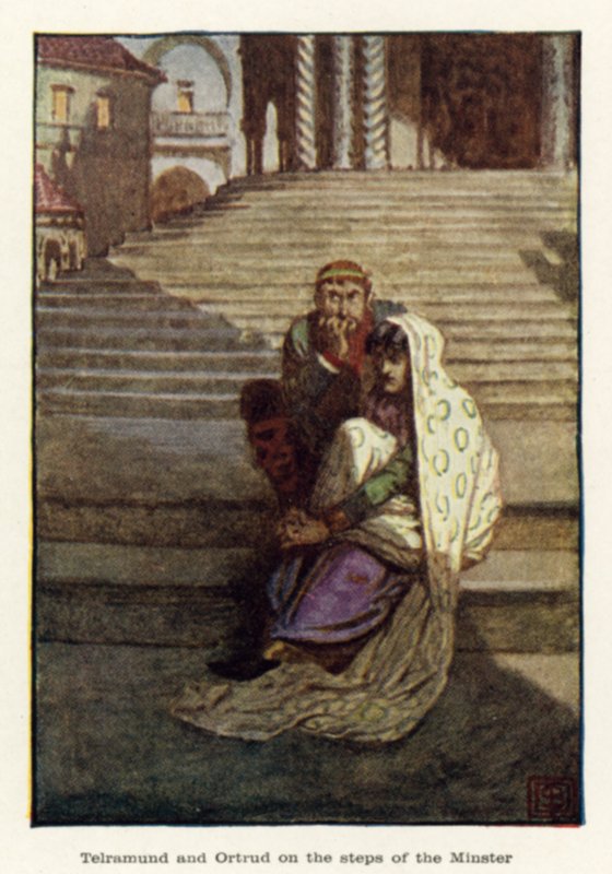 Telramund og Ortrud på trappen til ministeren av John Byam Liston Shaw