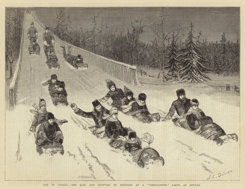 Livet i Canada, jarlen og grevinnen av Dufferin på akefest i Ottawa av John Charles Dollman