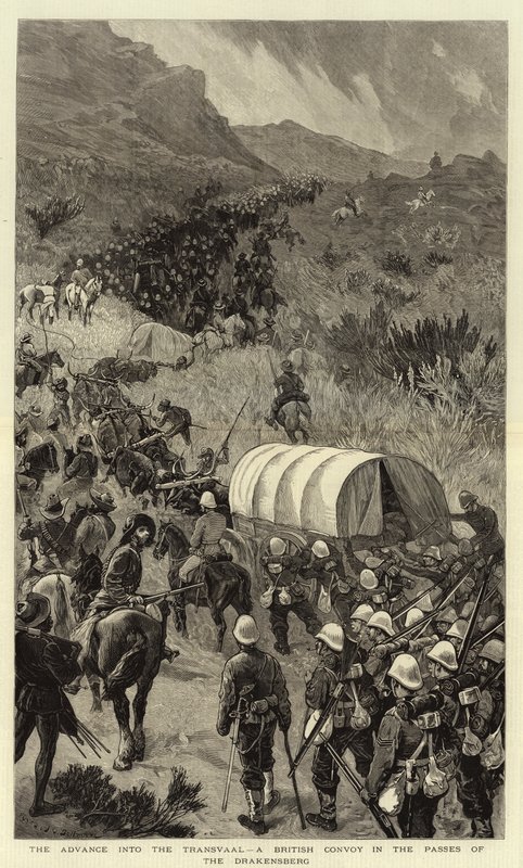 Fremskrittet inn i Transvaal, en britisk konvoi i Drakensbergpassene av John Charles Dollman