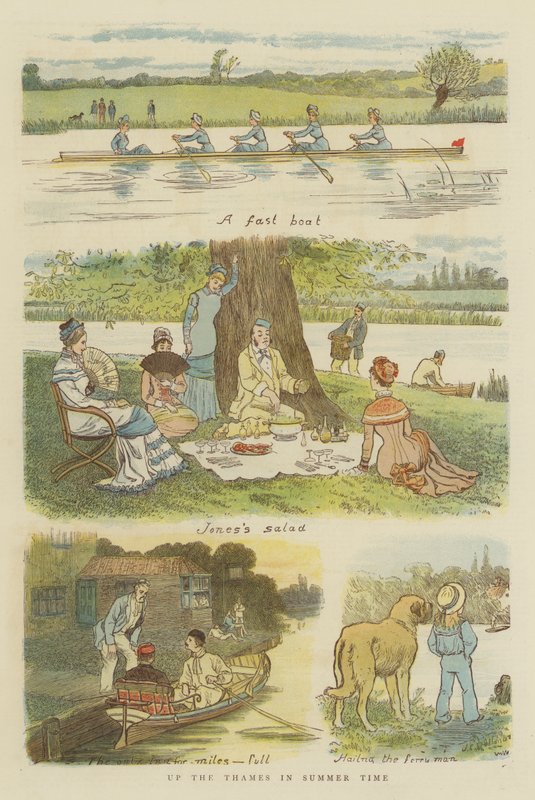 Opp Themsen om sommeren (chromolitho) av John Charles Dollman