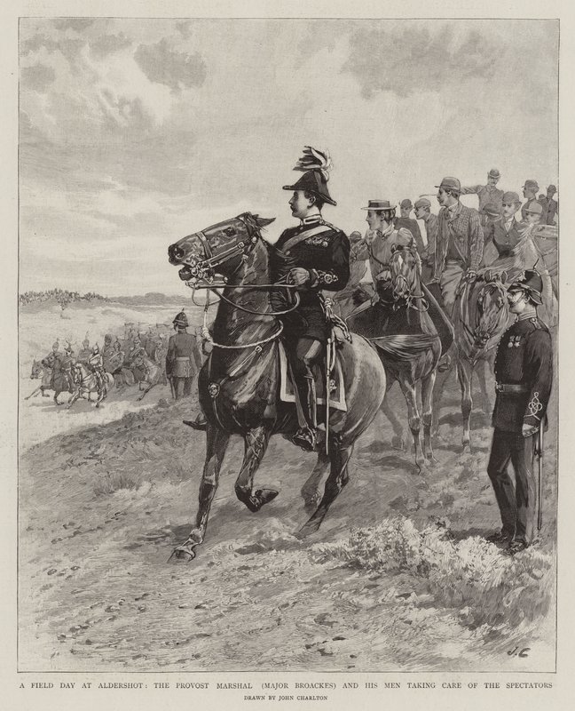 En feltdag på Aldershot, prostmarskalken (major Broackes) og hans menn som tar seg av tilskuerne av John Charlton