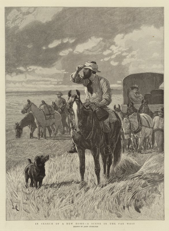 På leting etter et nytt hjem, en scene i Far West av John Charlton