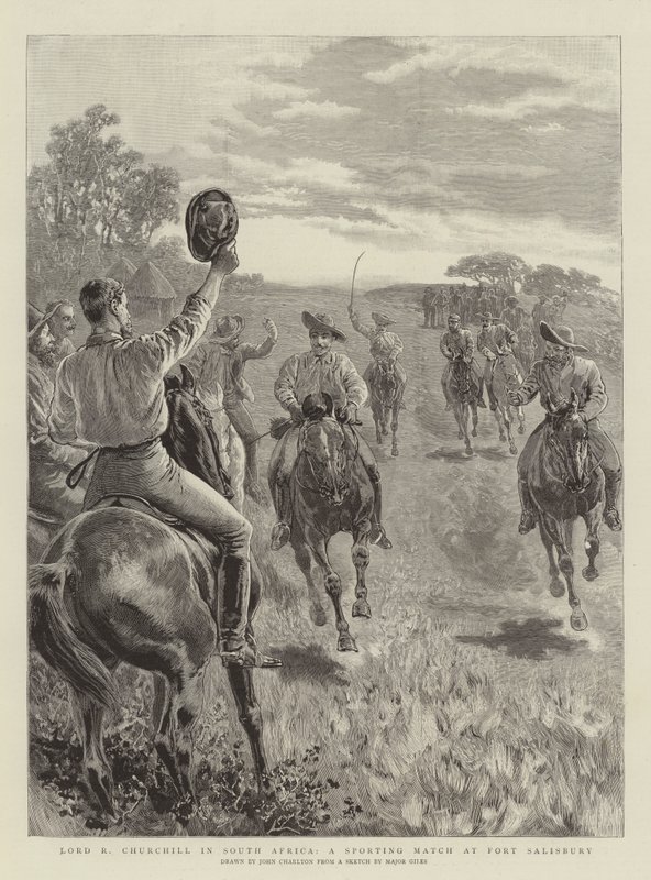 Lord R Churchill i Sør-Afrika, en sportskamp på Fort Salisbury av John Charlton