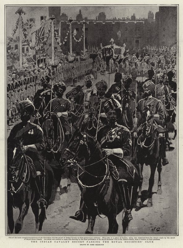 Den indiske kavaleri-eskorten passerer Royal Societies' Club av John Charlton